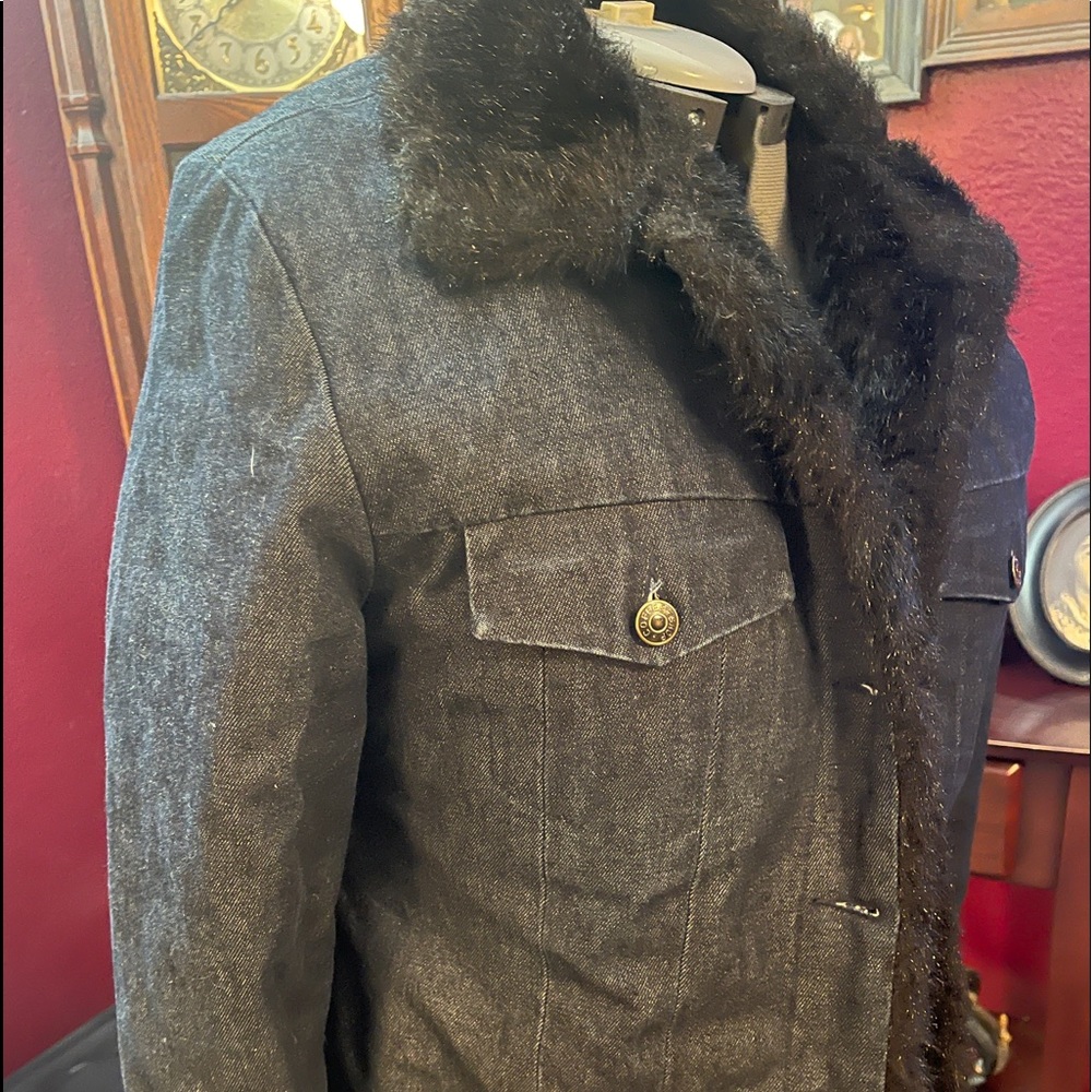 Coffee Shop Faux Fur Lined Denim Jacket Juniors